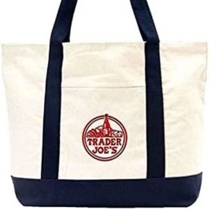 Large Trader Joe's Shopping Bag Tote Beach Bag Book Bag Cotton Canvas Em…